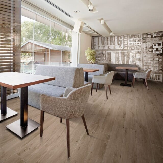 Interior of an elegant riverside cafe