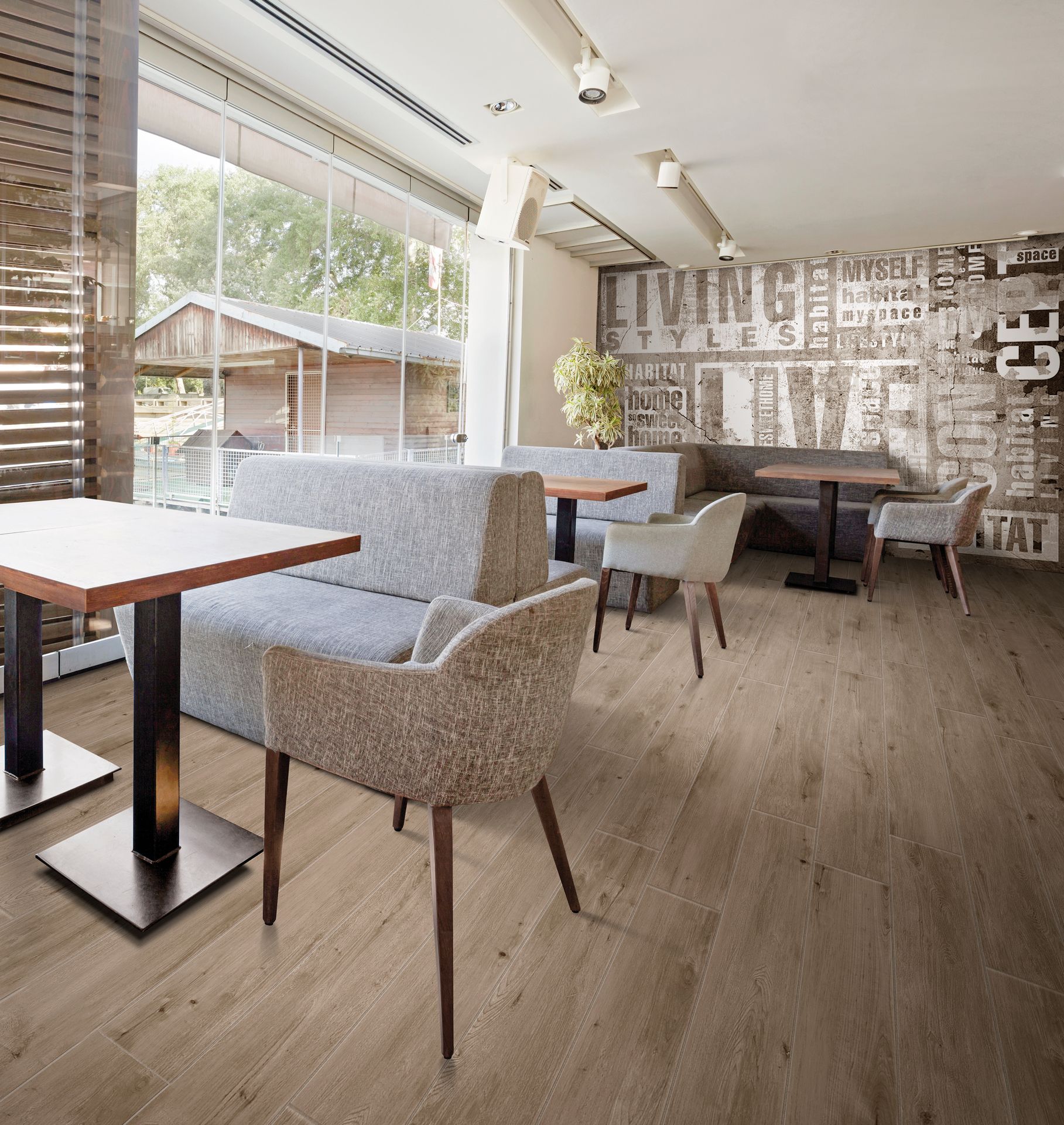 Interior of an elegant riverside cafe